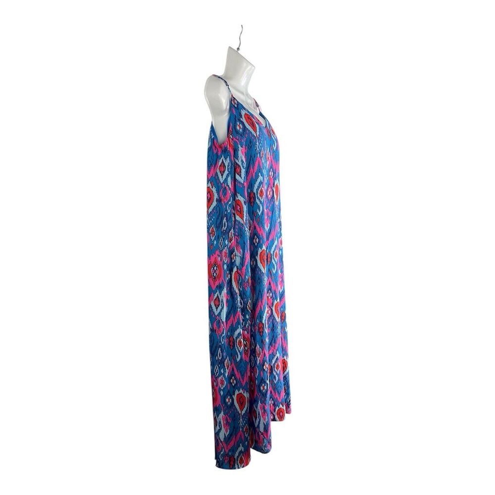 Emily Wonder Blue Paisley Sleeveless Maxi Dress Stretch Pocket Boho Sundress - Picture 4 of 7